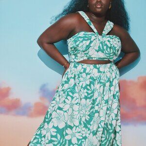 Eloquii Poplin Maxi Set - Green and White